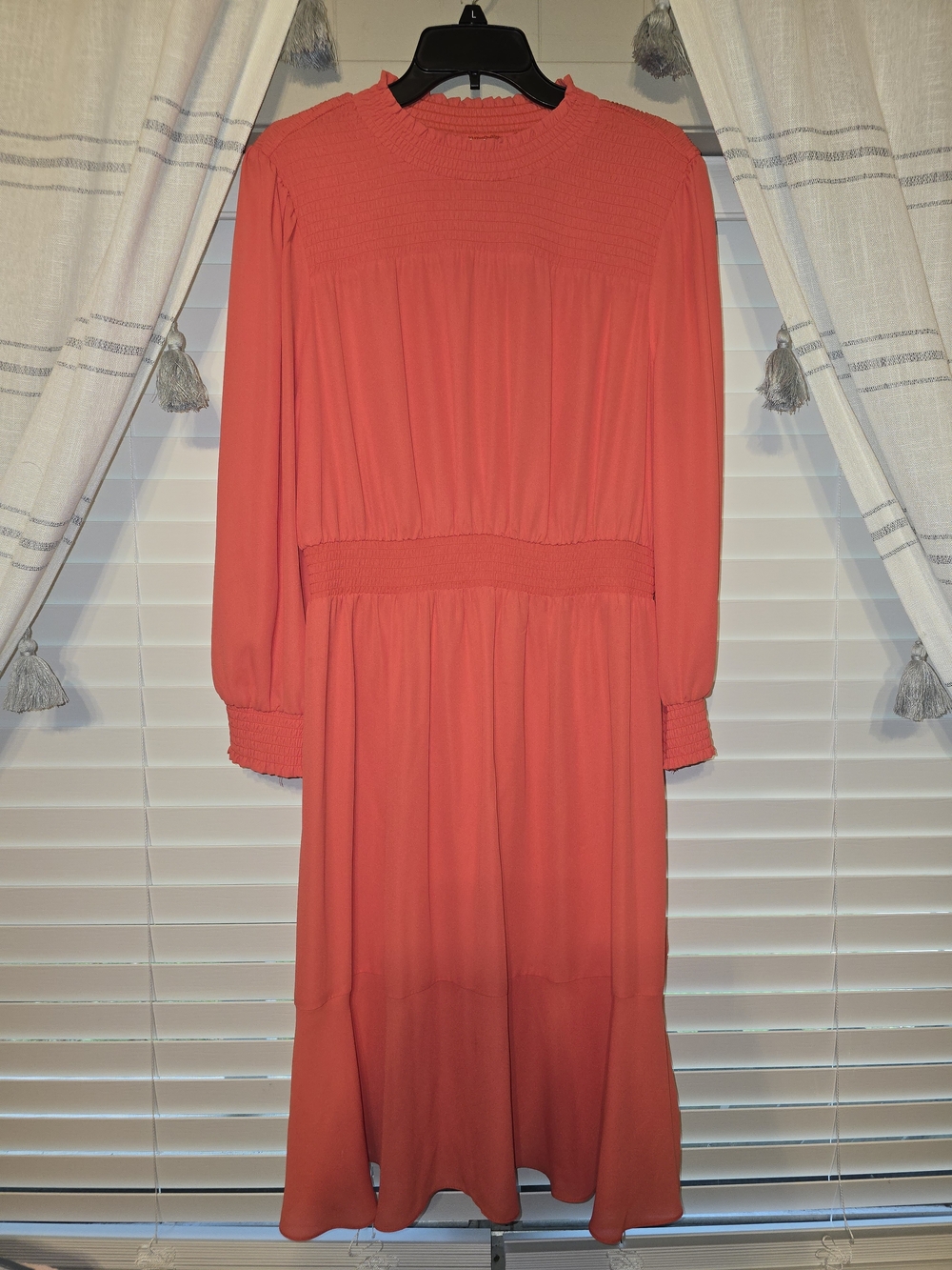 Nanette Lepore Coral-Red Long Sleeve Midi Dress